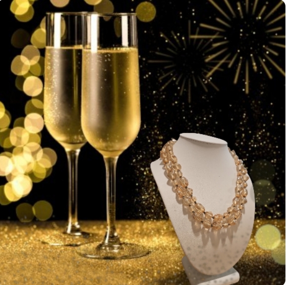 Vintage Champaign Quartz Crystal Necklace Draping 2 Strand Beads. - Picture 2 of 6